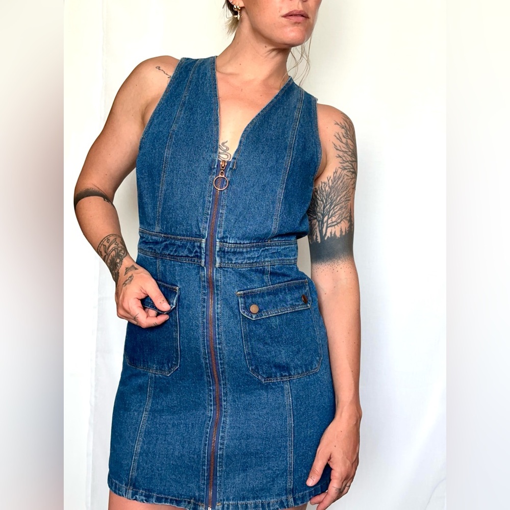 Vintage Denim Zip-Front Dress